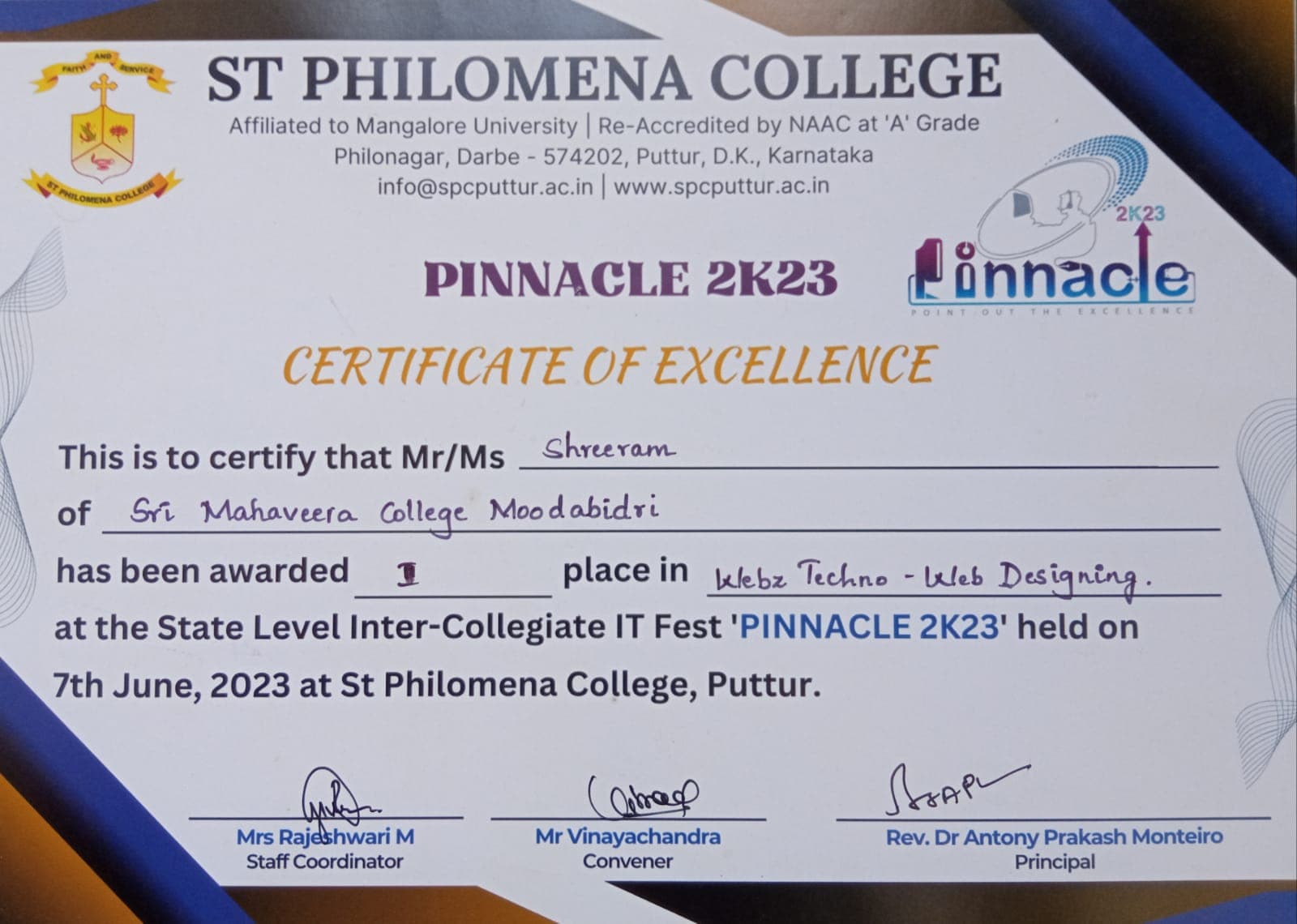 1st Place – Web Designing